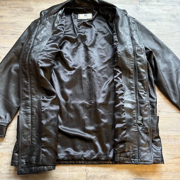Striwa Leather Jacket Vintage Black Men XL Winter 90s Zip Button Pockets - Picture 4 of 10